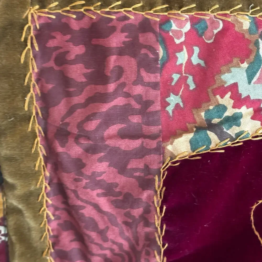 Nautica Crazy Quilt Pillow Sham 100% Cotton Retro Velvet Green Backing FLAW